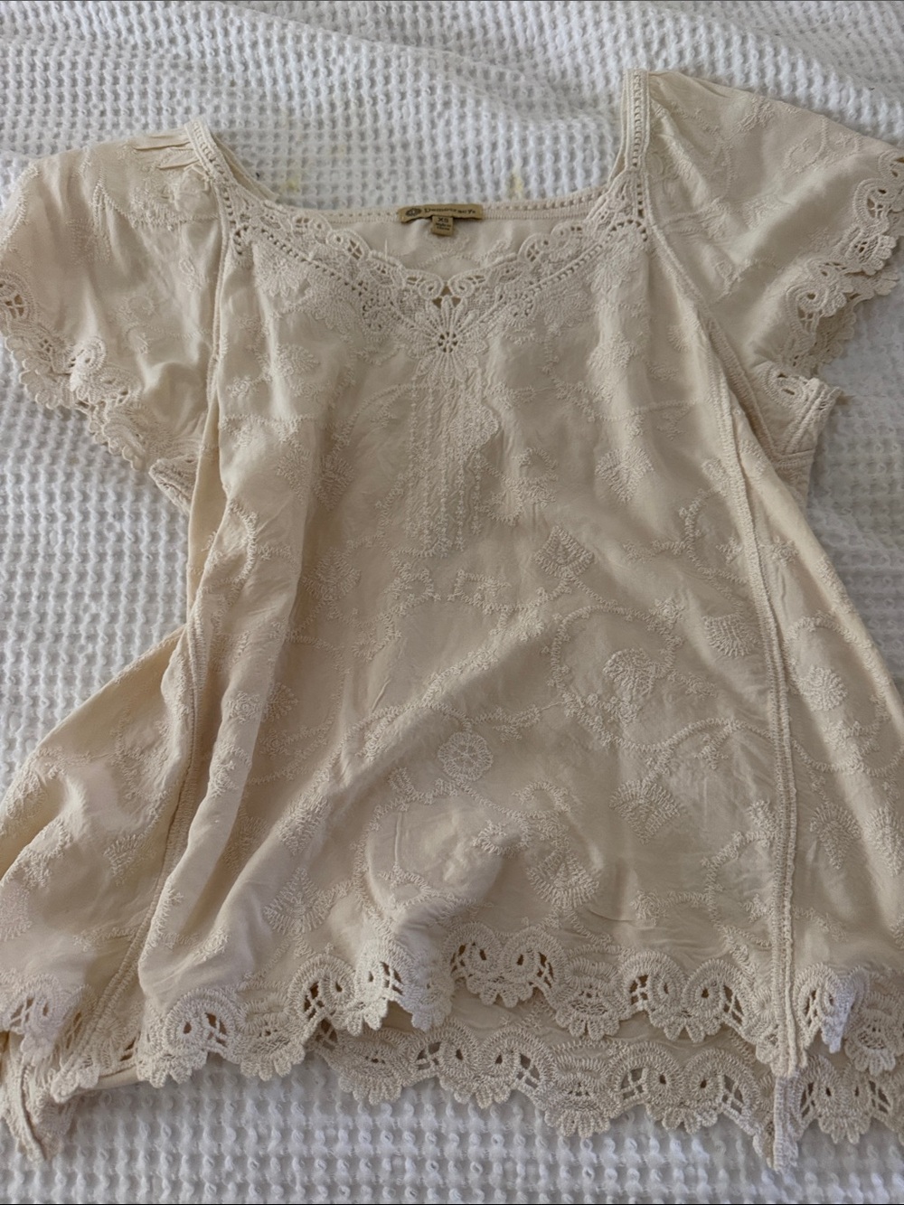 Democracy Cream Embroidered Lace-Trim Tunic